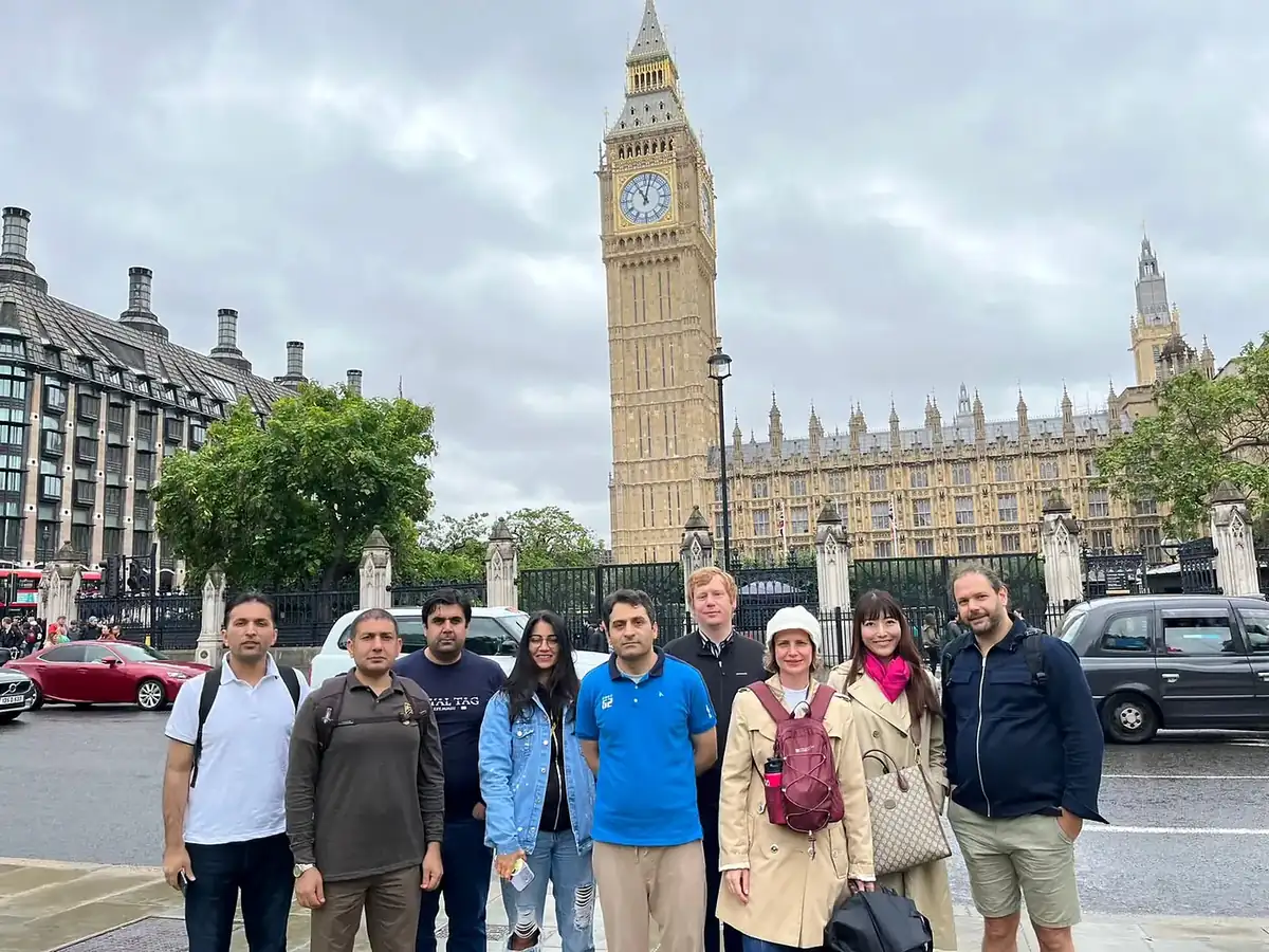 Participants in London, outside the Houses of Parliament