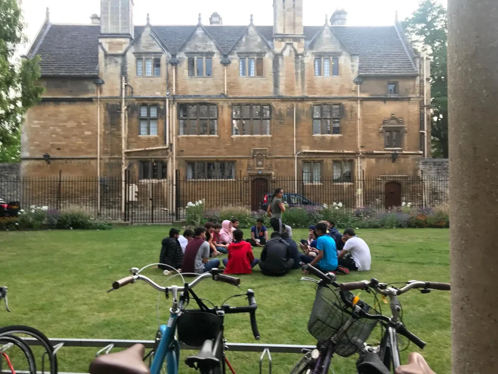 Relaxing on a college lawn