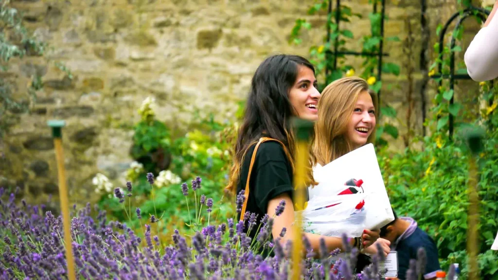 Students in a college garden